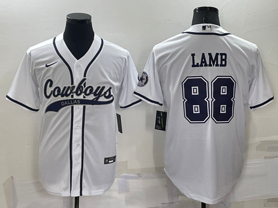 Men's Dallas Cowboys #88 CeeDee Lamb White Cool Base Stitched Baseball Jersey